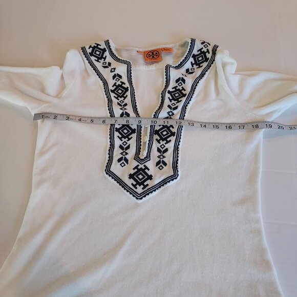 Tory Burch Embroidered Moroccan Cotton Terry Cloth Blue Tunic Top Size Small - Picture 8 of 9